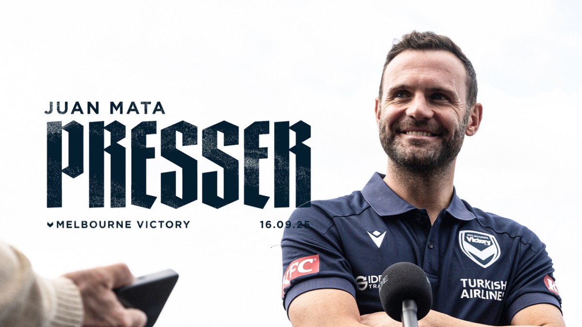 gomvfc's tweet card. World Cup winner Juan Mata has officially joined Melbourne Victory! Watch his first press conference in Melbourne as he discusses his signing, the A-League and the upcoming season.