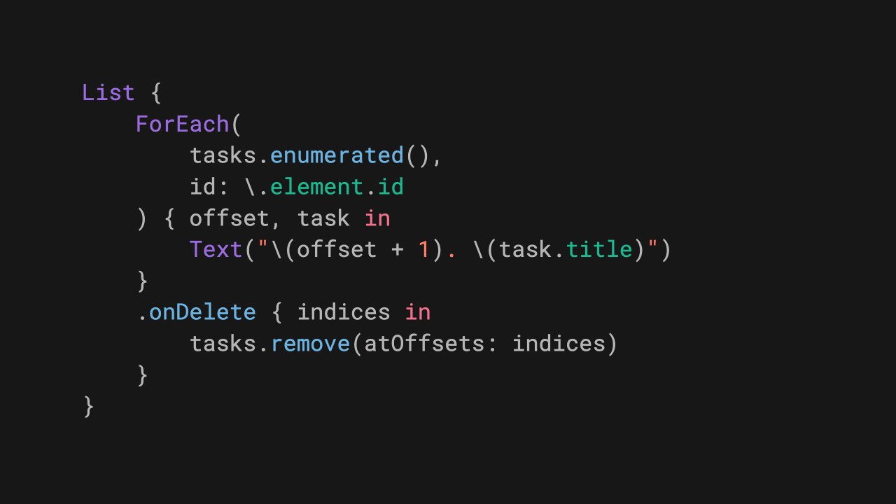 natpanferova's tweet card. Starting with Swift 6.2 and iOS 26, EnumeratedSequence conforms to RandomAccessCollection, allowing enumerated() to be used directly in ForEach and List views.