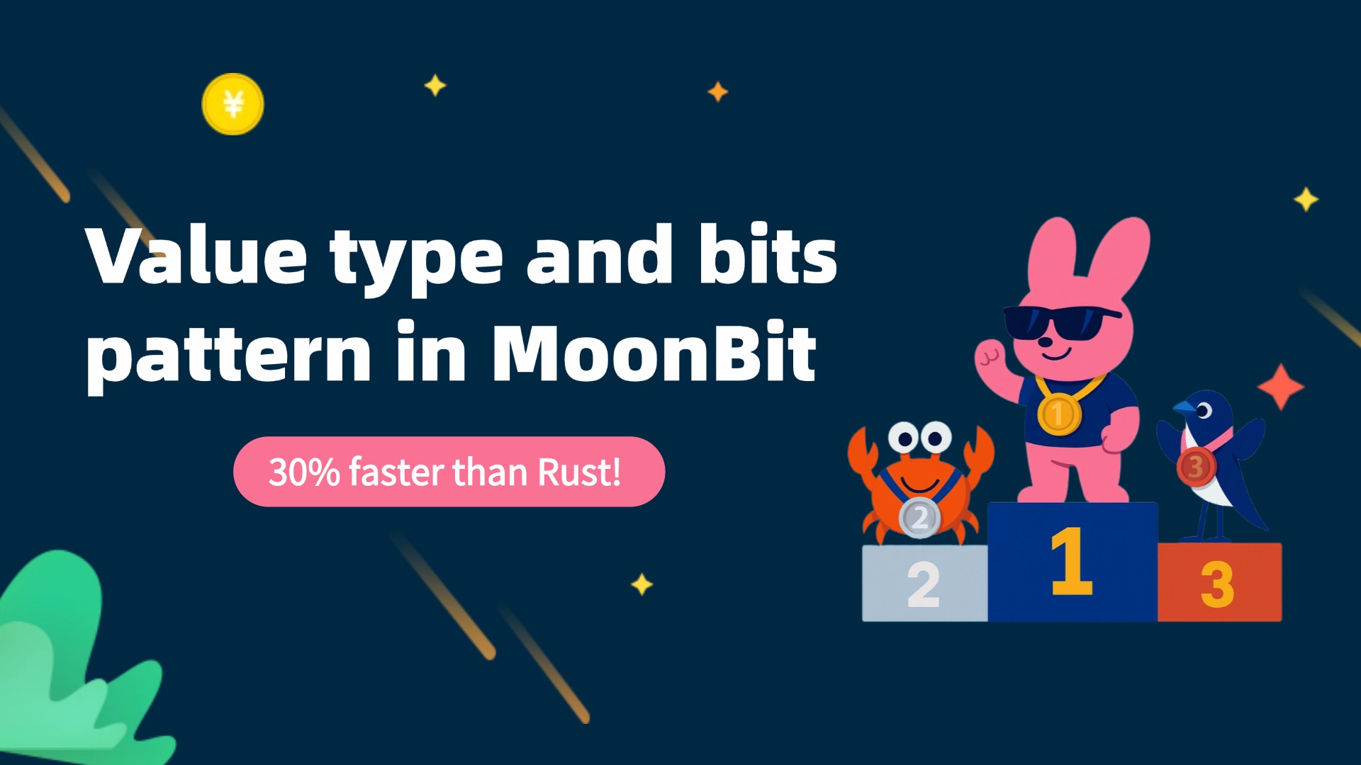 moonbitlang's tweet card. Value type and bits pattern in MoonBit, 30% faster than Rust!