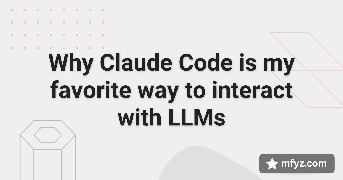 mfyz's tweet card. Claude Code became my primary LLM interface thanks to its markdown commands, hooks system, and shell-based architecture that opens unlimited possibilities.