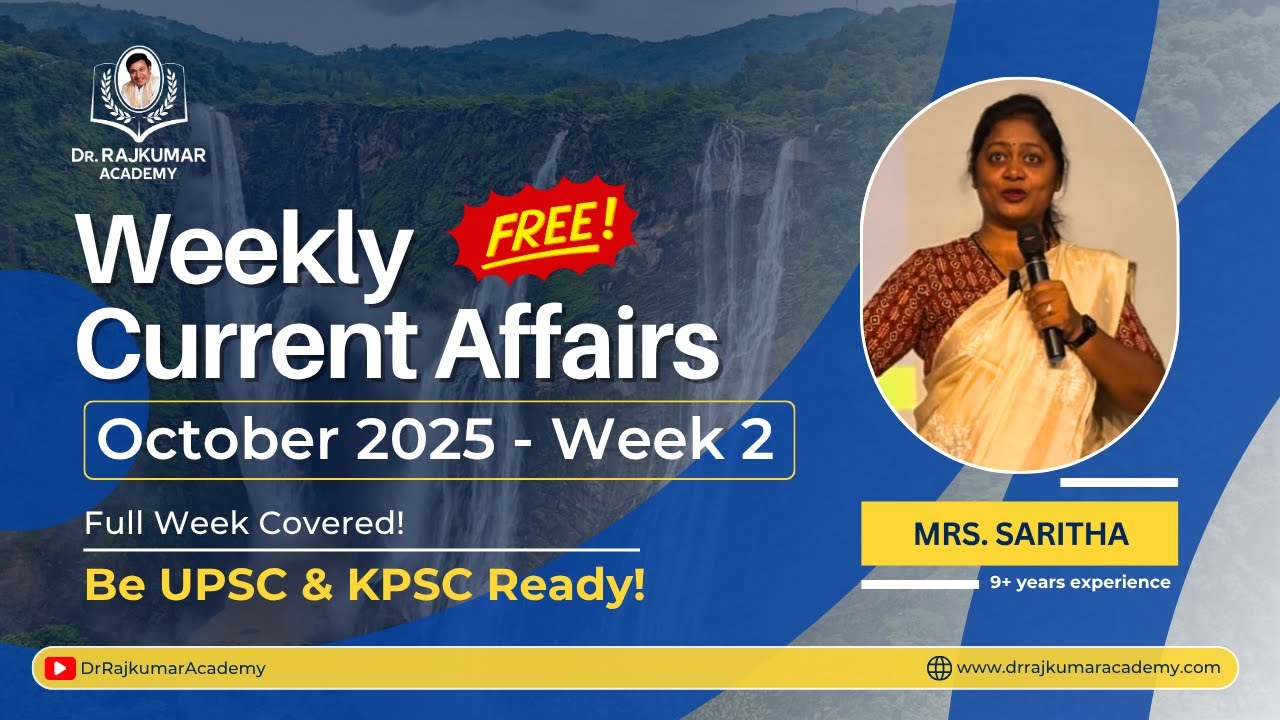 DrRajAcademy's tweet card. Master October 2025 2nd Week CA + GS Insights by Mrs. Saritha Ma’am |...