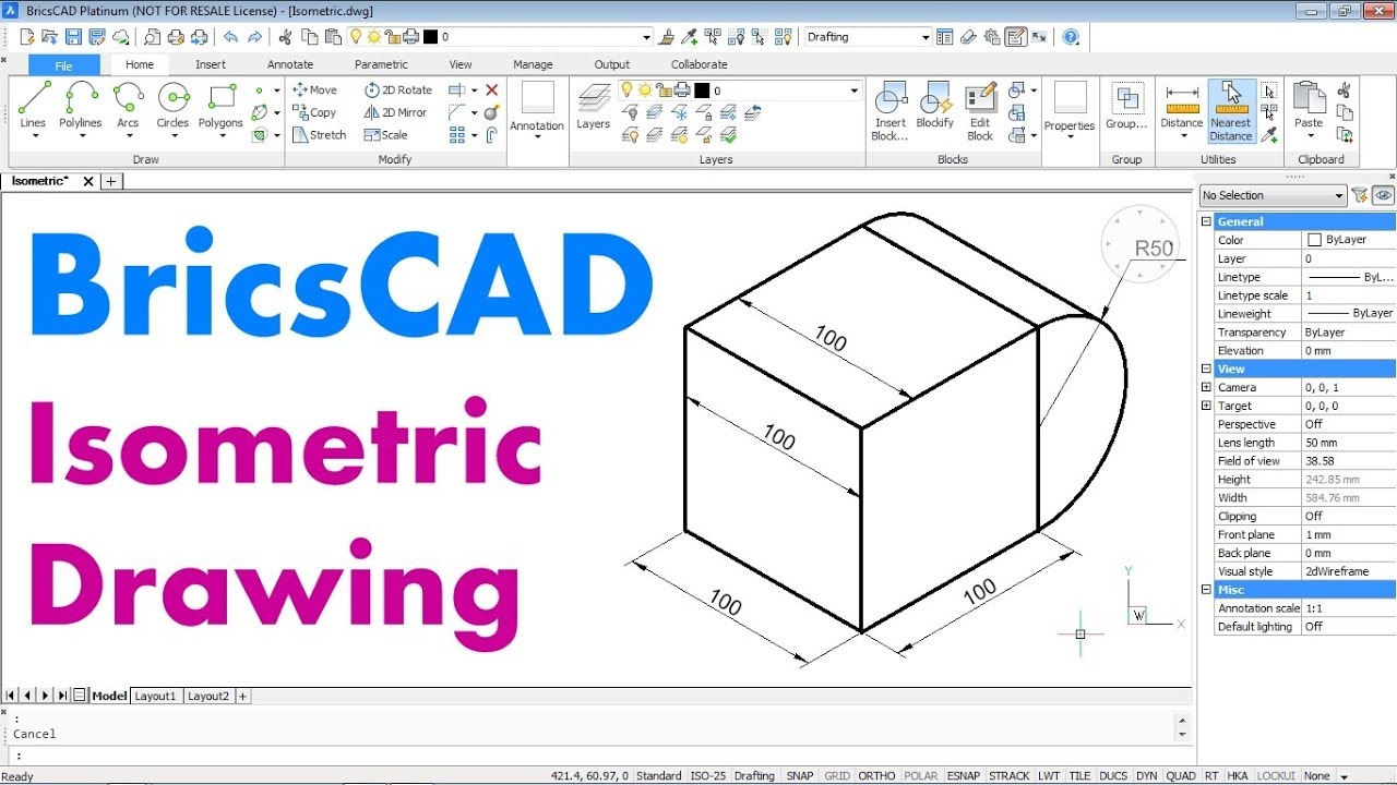 CADCAMTutorials's tweet card. BricsCAD Isometric Drawing Basics Tutorial