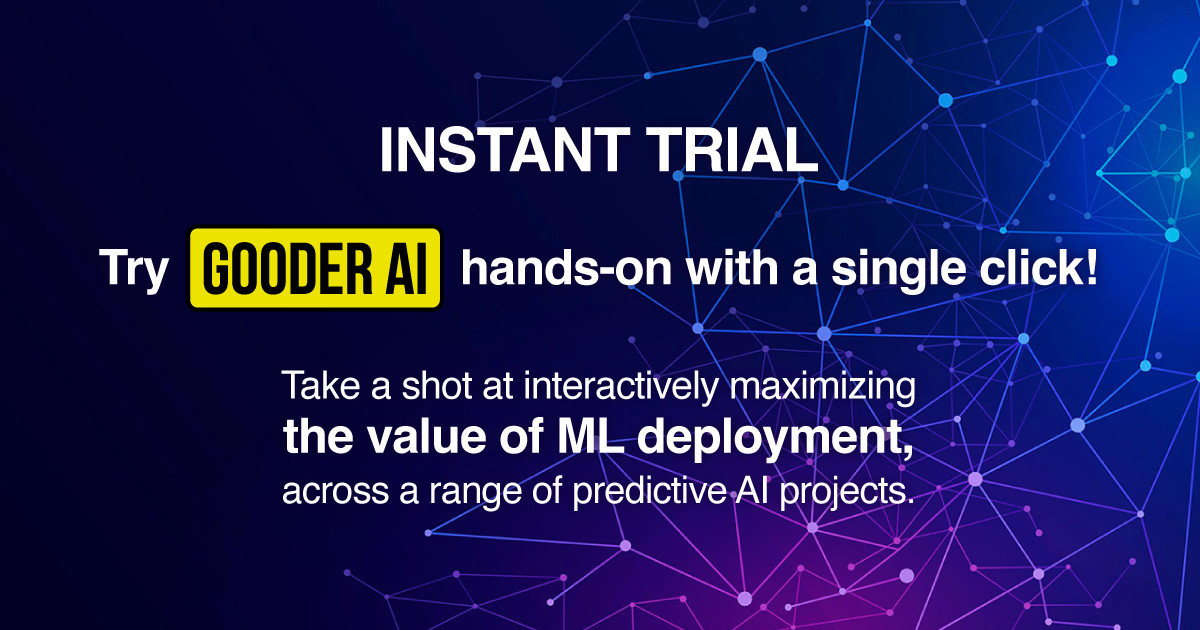 predictanalytic's tweet card. Try your hand at interactively maximizing the value of ML deployment, across a range of predictive AI projects.
