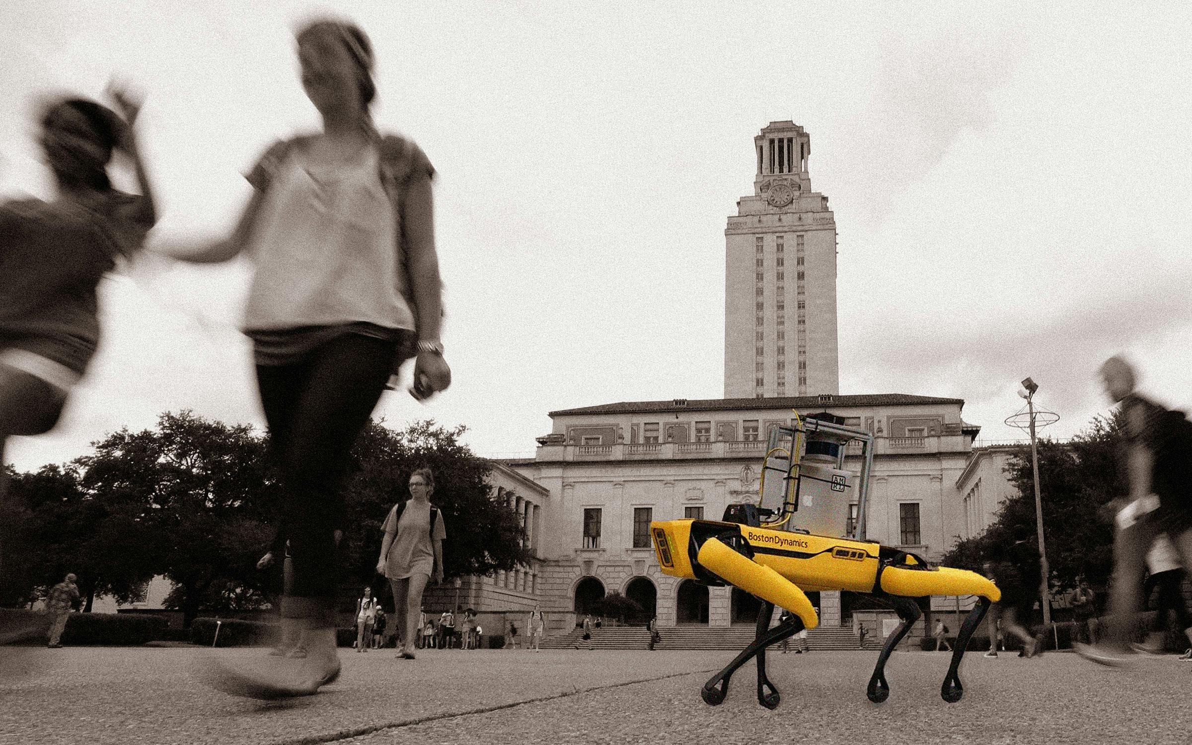 MarcusFrei_'s tweet card. Scientists are unleashing the computerized canines on the Austin campus to study how humans interact with them.