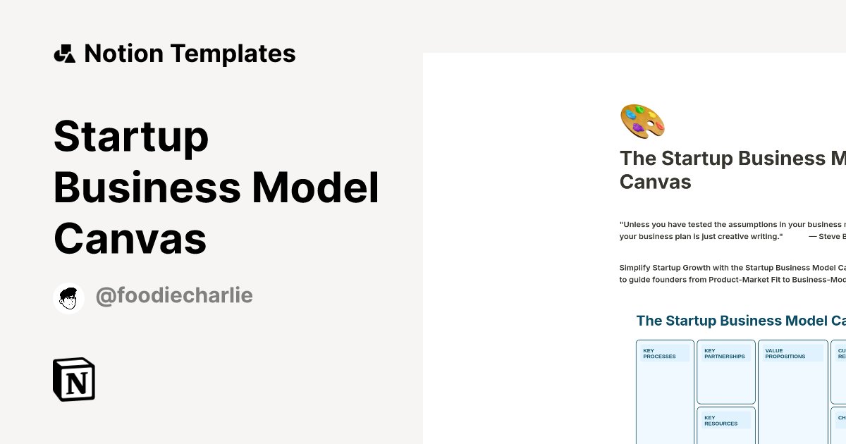 notiontemplate_'s tweet card. Realize Your Startup's Exponential Growth with the Startup Business Model Canvas – an innovative and intuitive Notion tool crafted to empower founders on their journey from achieving Product-Market...