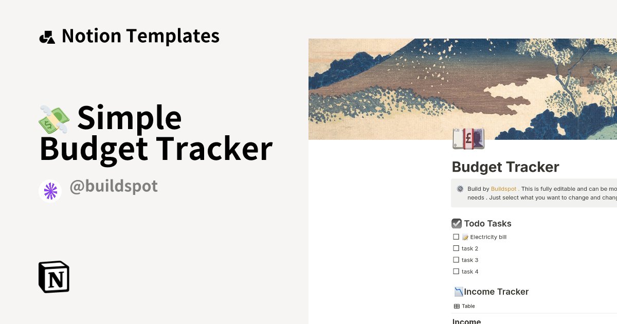 notiontemplate_'s tweet card. This is a very simple budget tracker. You can easily maintain your accounts, income, and expenses through this template. This Template is completely editable and customizable. Change it as per your...
