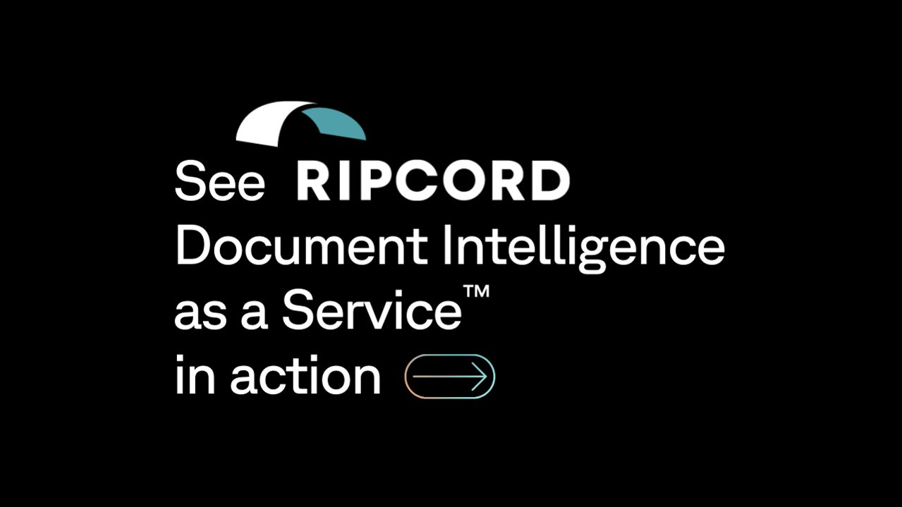 getripcord's tweet card. See how Ripcord's document intelligence solution can help you save time and money, scale efficiency, and turn stale documents into powerful data.
