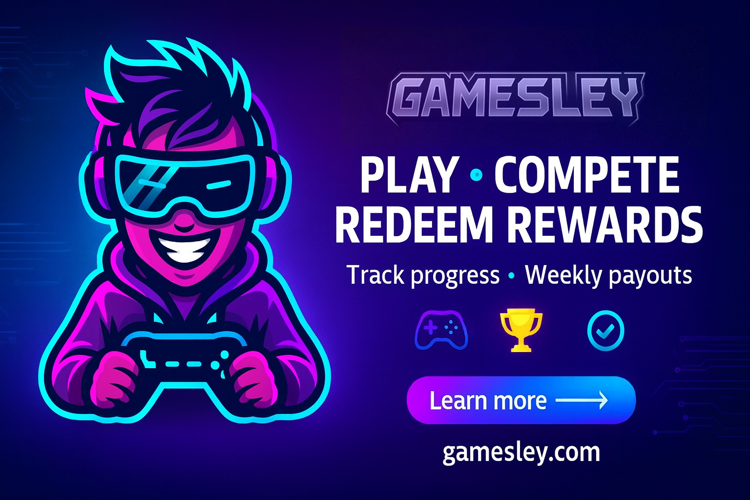 codebyadriel's tweet card. Track your playtime, climb the leaderboard, and redeem rewards directly at Gamesley.com.