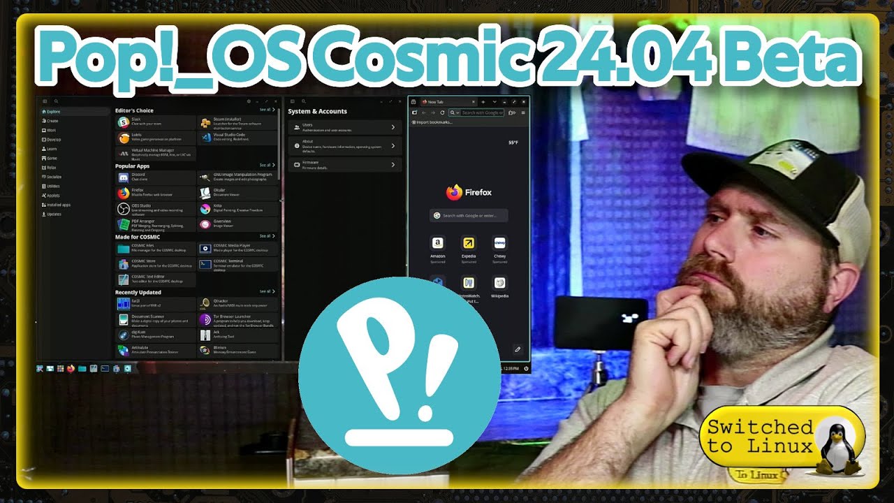 SwitchedToLinux's tweet card. Pop!_OS 24.04 Cosmic Beta