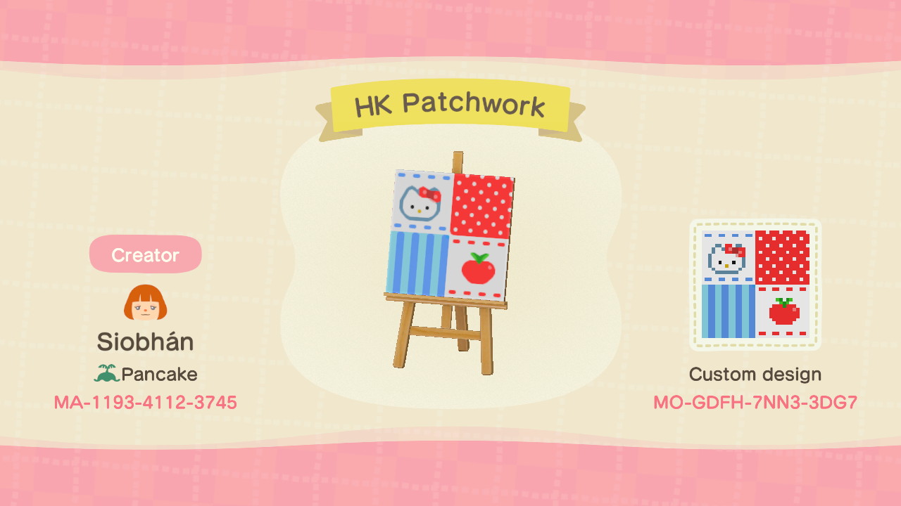 ACpatterngal's tweet card. Hello Kitty Patchwork custom design for Animal Crossing on Nintendo Switch. View creator and design IDs, related custom designs, and inspiration photos.
