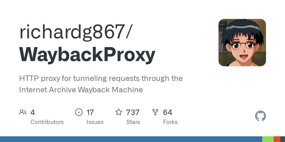 nxpm1n's tweet card. HTTP proxy for tunneling requests through the Internet Archive Wayback Machine - richardg867/WaybackProxy