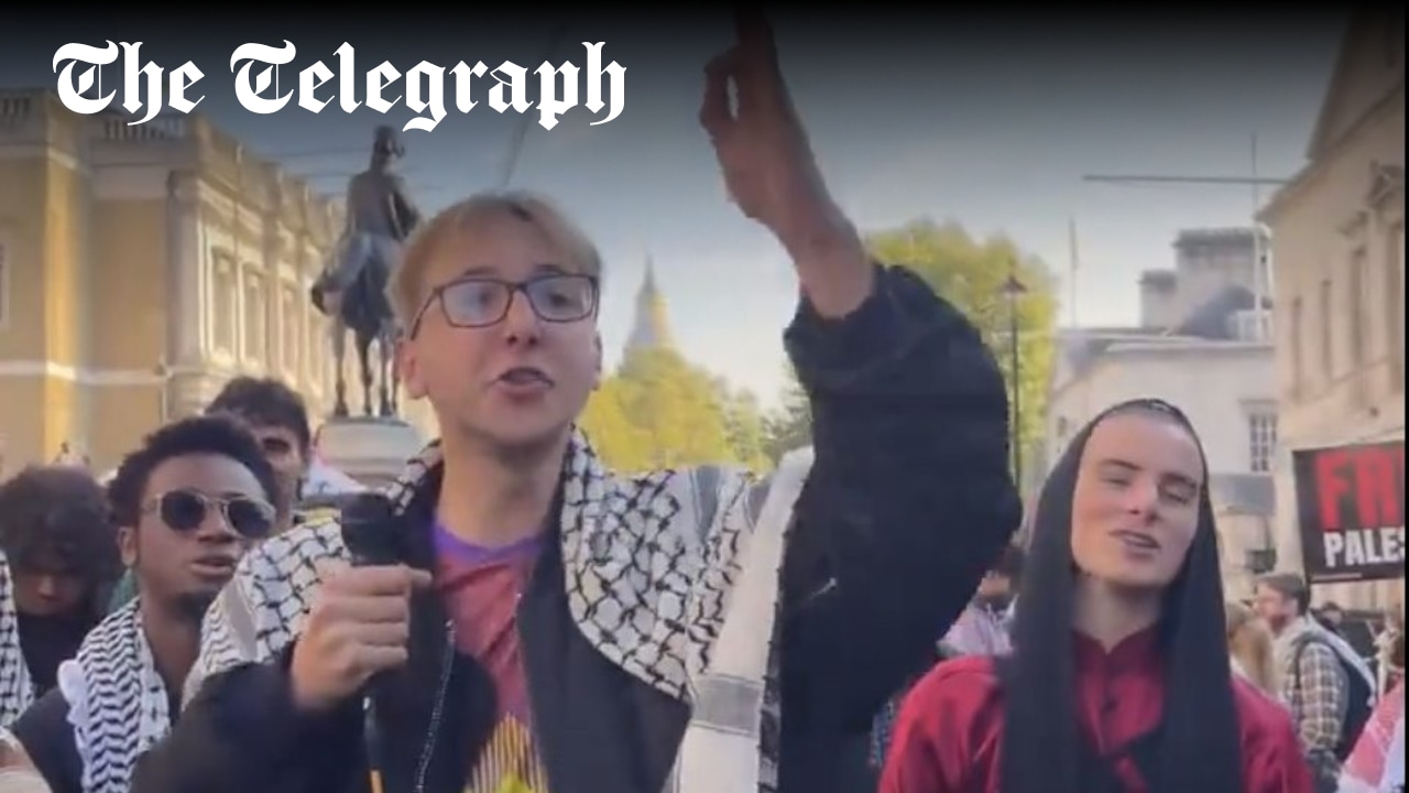 Telegraph's tweet card. Samuel Williams under police investigation but university refuses to say if he will face repercussions over ‘violent rhetoric’ at protest