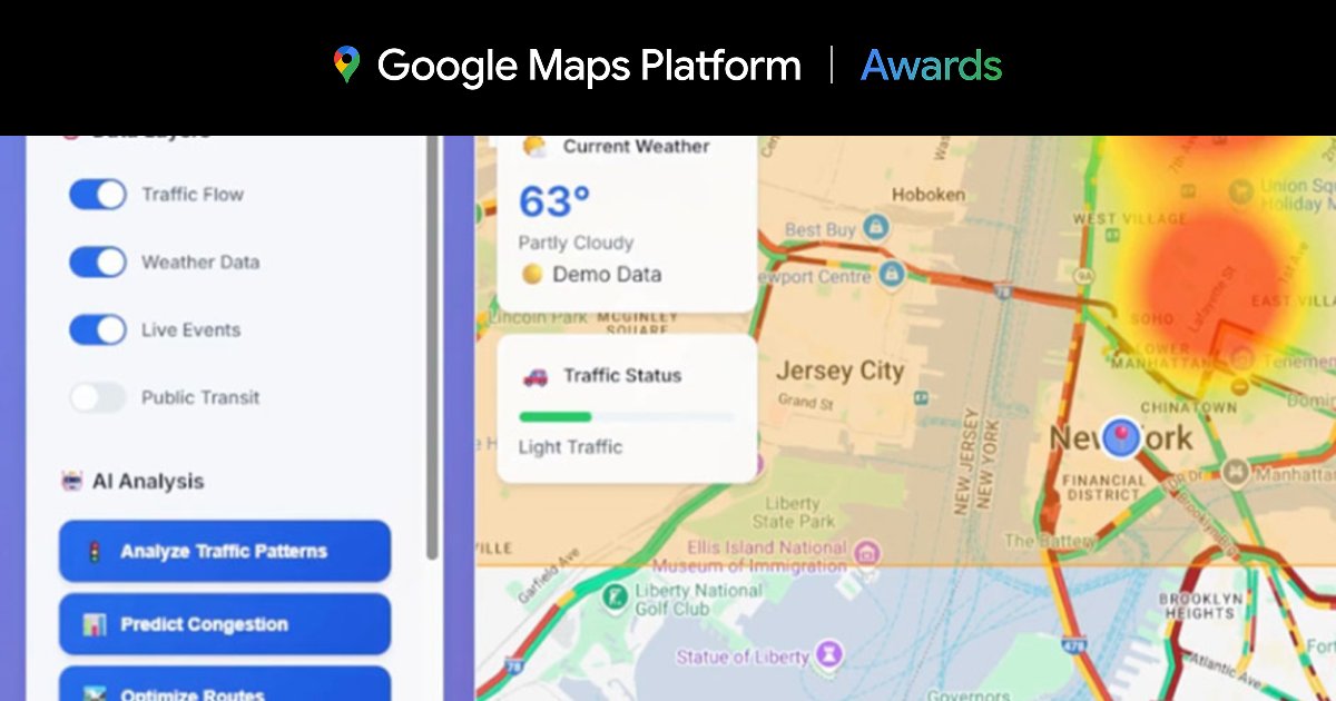 aiandcode's tweet card. Urban Intelligence Dashboard – Google Maps Platform Awards