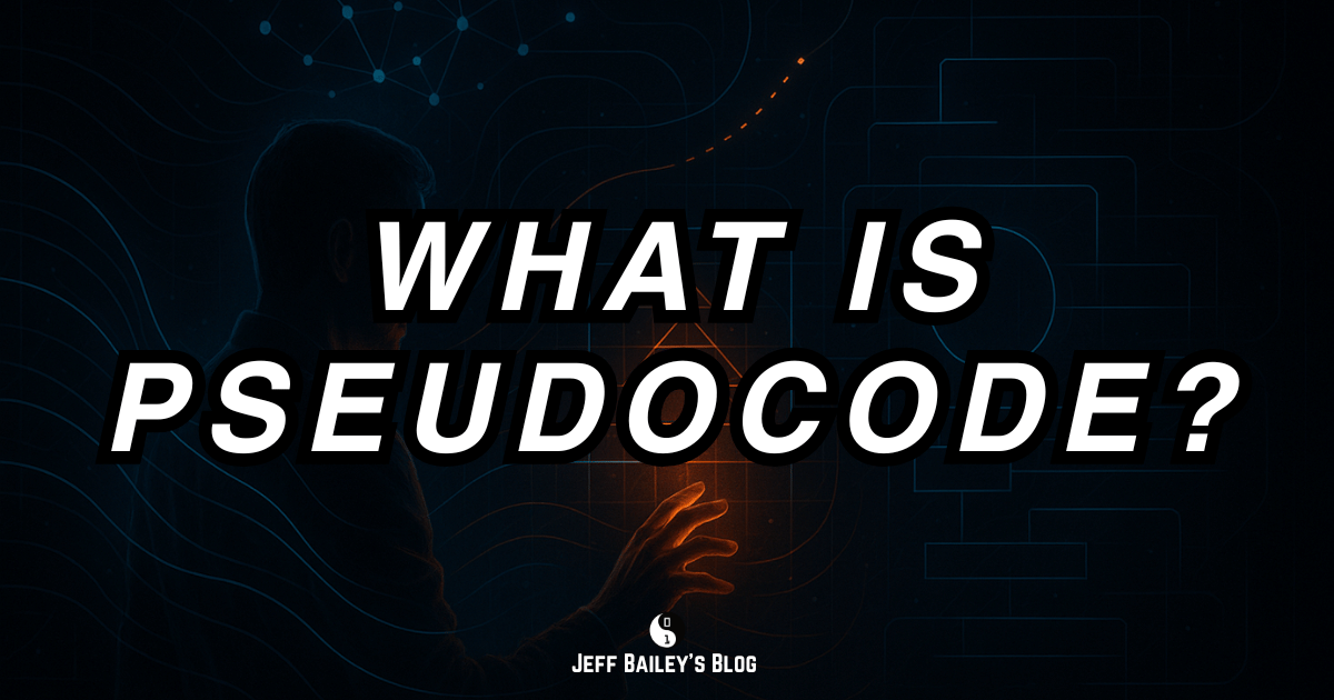 jeffabailey's tweet card. Learn pseudocode fundamentals with practical examples. Master algorithm design before coding with this essential programming skill.