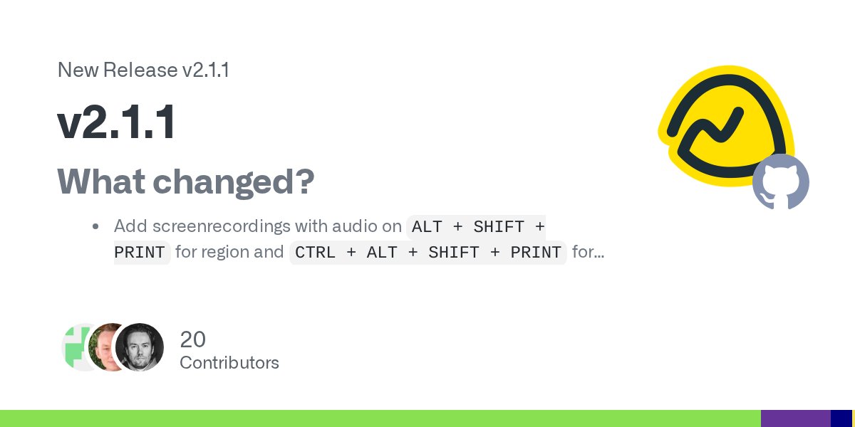 dhh's tweet card. What changed? Add screenrecordings with audio on ALT + SHIFT + PRINT for region and CTRL + ALT + SHIFT + PRINT for full screen and to Capture > Screenrecording by @dhh Add support for 6GHz Wi-...