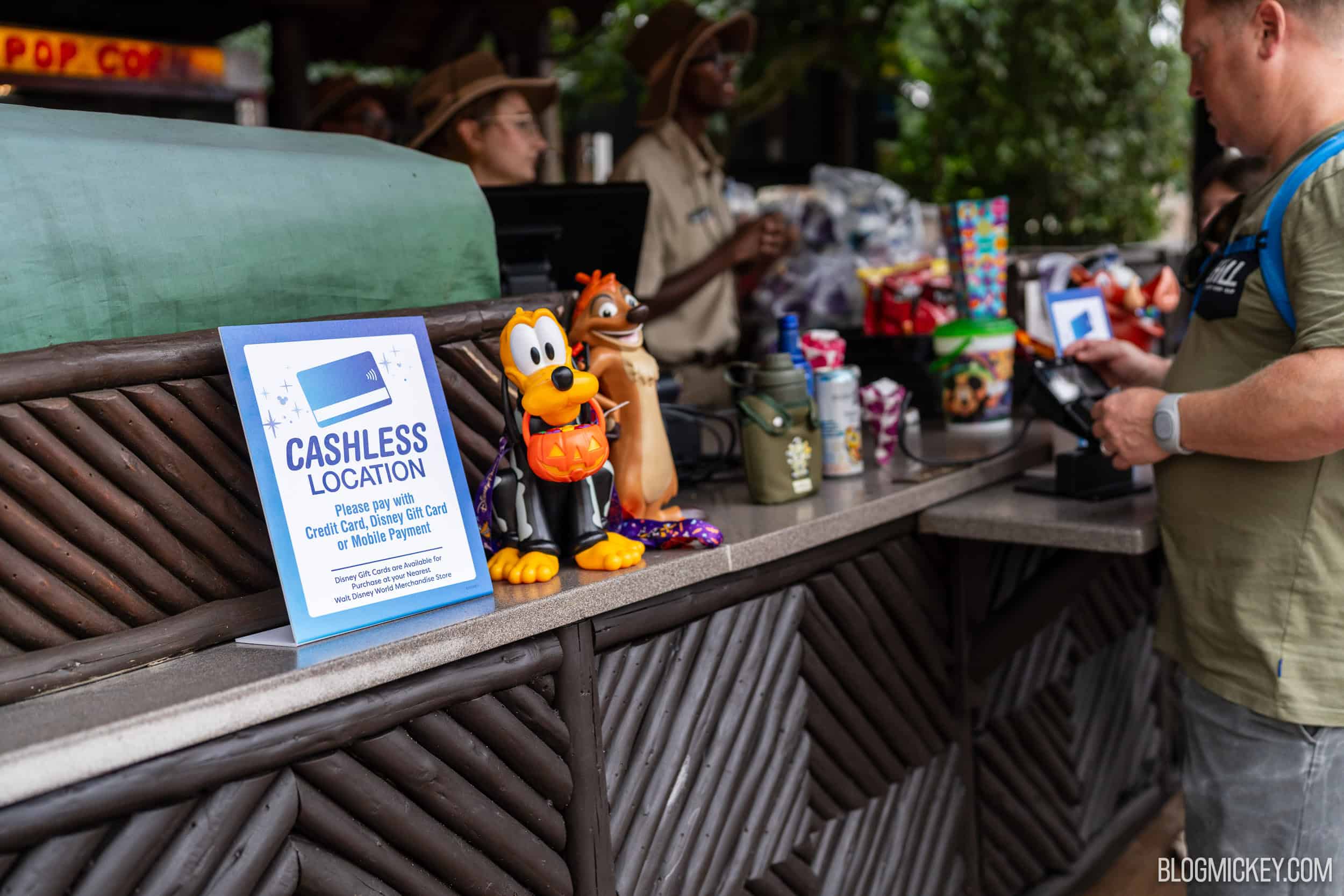 Blog_Mickey's tweet card. Walt Disney World has expanded the number of locations that are cashless in the theme parks. New signage has popped up at dozens of locations