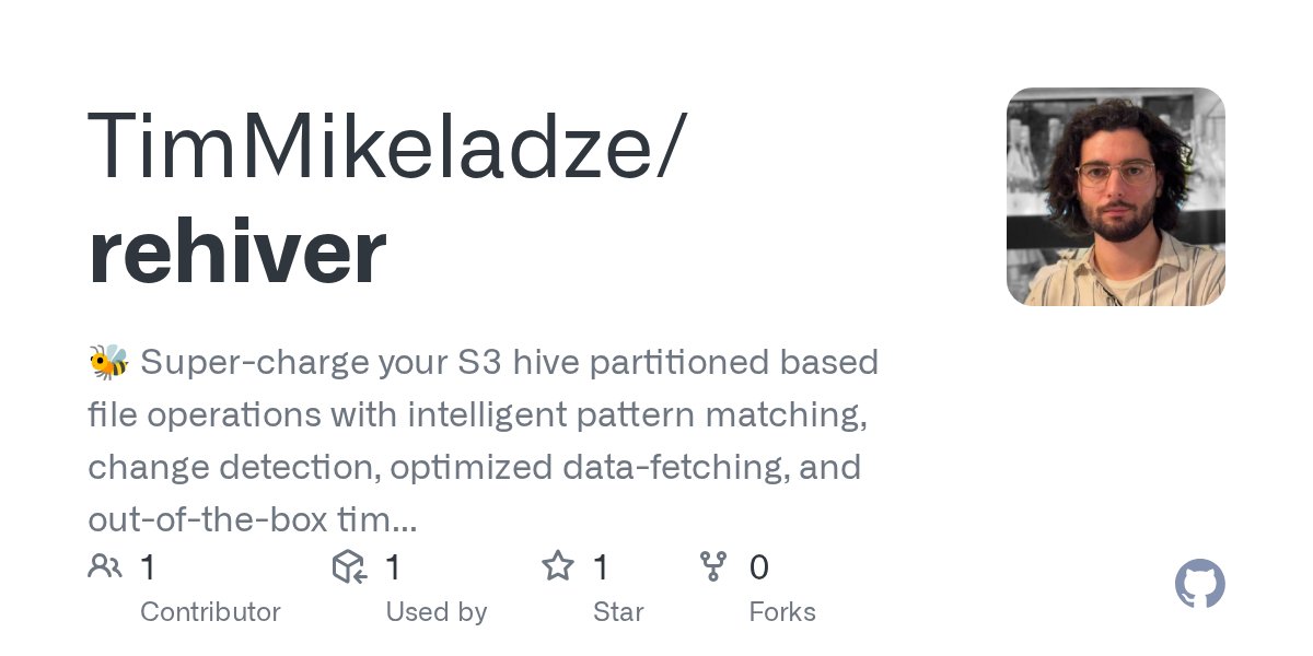 linesofcode's tweet card. 🐝 Super-charge your S3 hive partitioned based file operations with intelligent pattern matching, change detection, optimized data-fetching, and out-of-the-box time series support. - TimMikeladze/r...