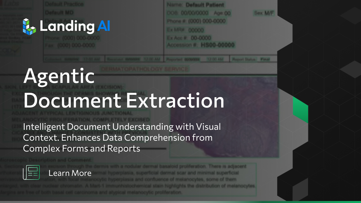 LandingAI's tweet card. Unlock AI-powered document understanding with LandingAI's Agentic Document Extraction. Process complex forms & reports accurately using computer vision.