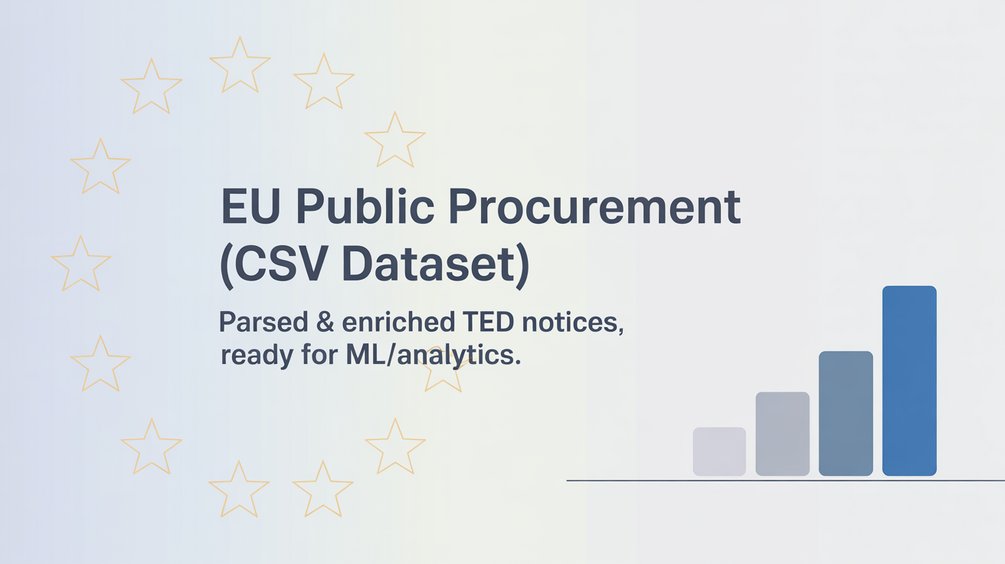 openml_datasets's tweet card. EU Public Procurement — July 2025 (Enriched CSV)A clean, analysis-ready dataset of all public procurement notices published in July 2025, parsed from the EU’s TED (Tenders Electronic Daily).Instead...
