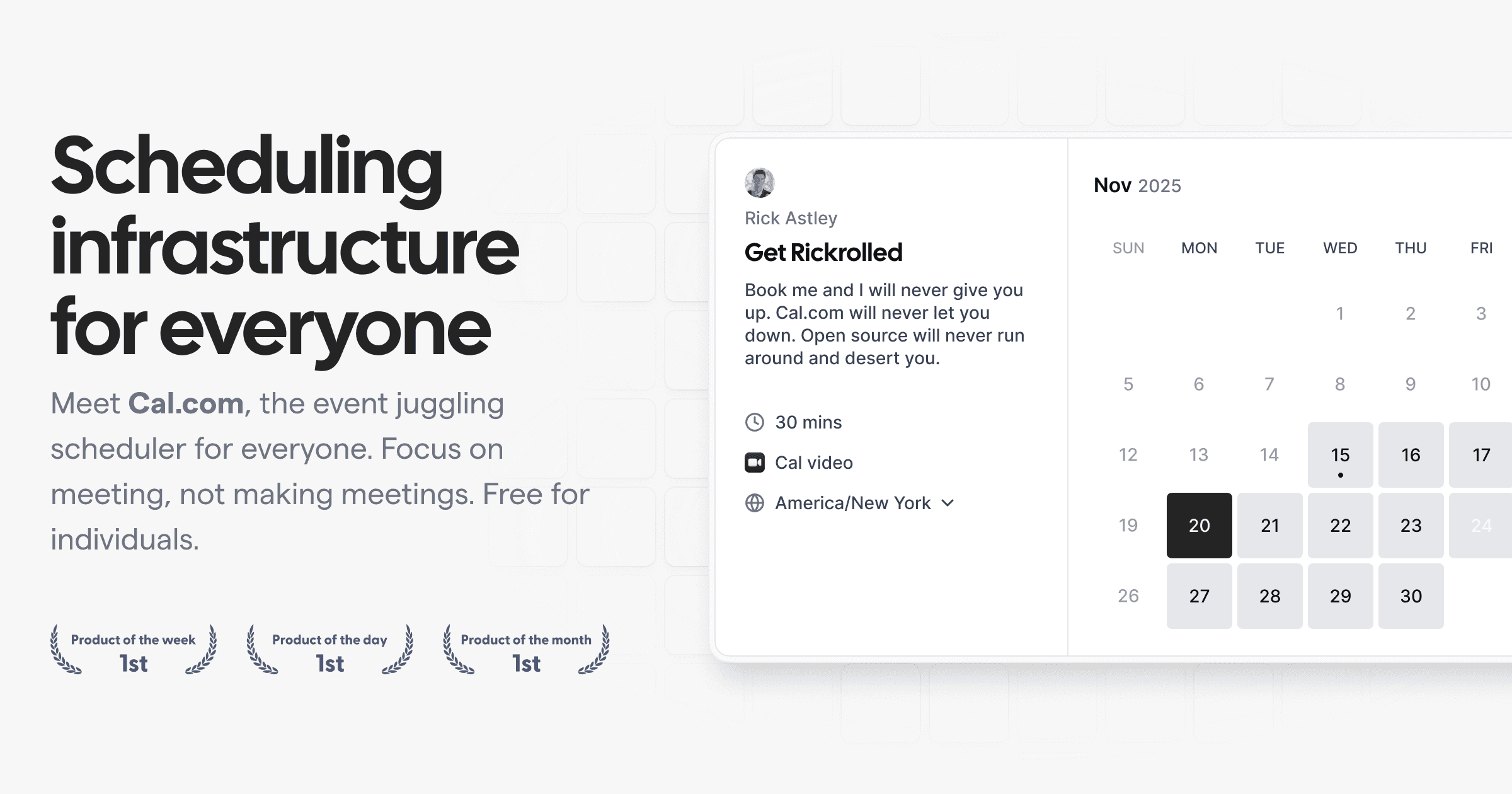 BaileyPumfleet's tweet card. A fully customizable scheduling software for individuals, businesses taking calls and developers building scheduling platforms where users meet users.