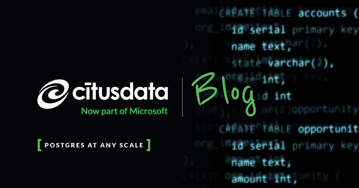 craigkerstiens's tweet card. Citus gives you all the greatness of Postgres plus the superpowers of distributed tables. By distributing your data and queries, your application gets high performance—at any scale. The Citus...