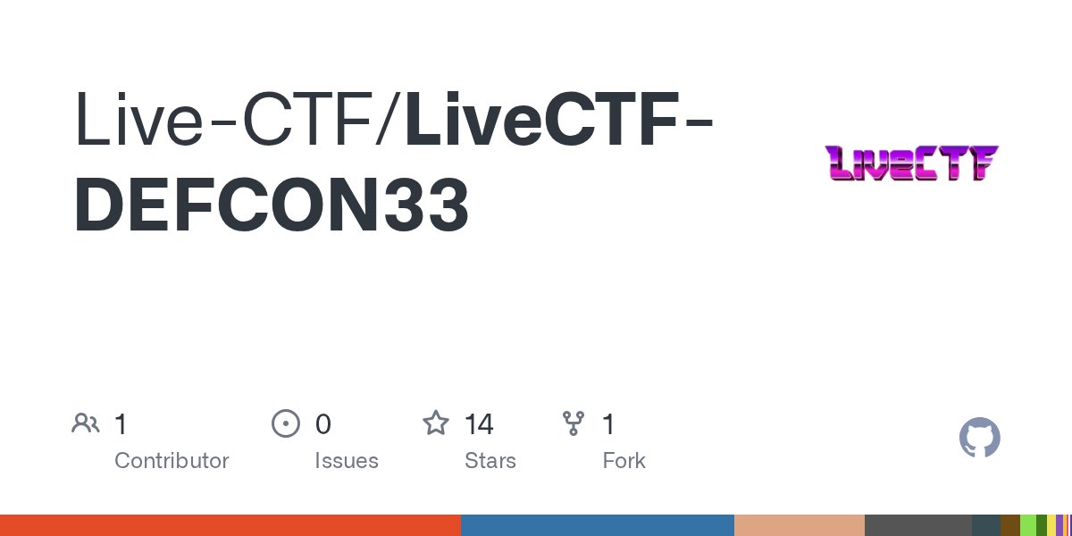 ZetaTwo's tweet card. Contribute to Live-CTF/LiveCTF-DEFCON33 development by creating an account on GitHub.