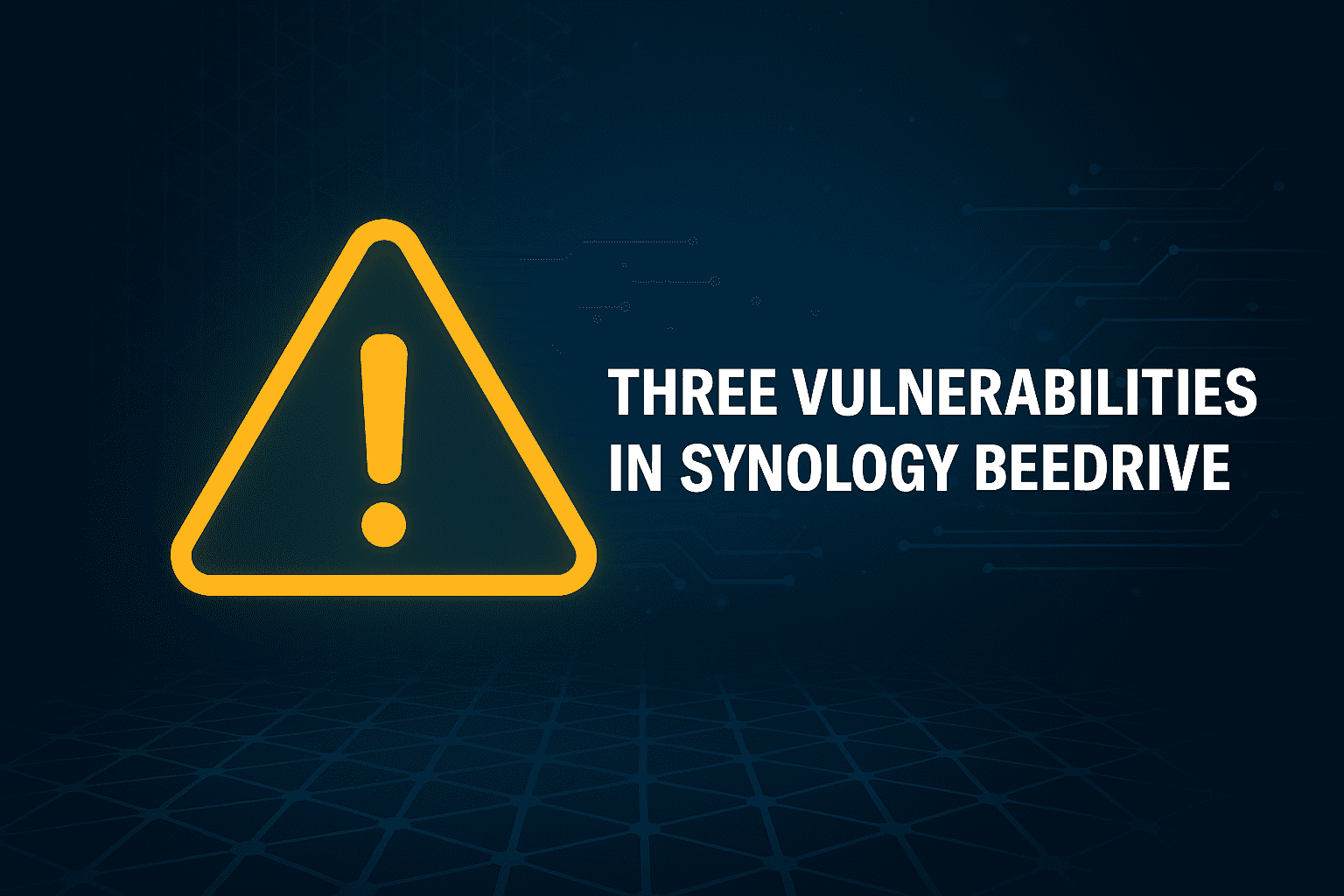 the_yellow_fall's tweet card. Synology BeeDrive desktop app for Windows has three high-severity vulnerabilities (CVSS 7.5-7.8) allowing local code execution and remote arbitrary file deletion.