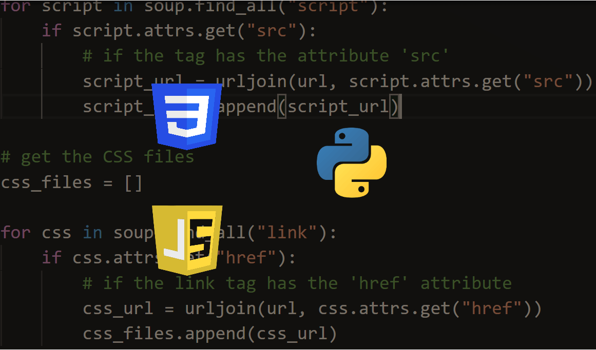 ThePythonCode1's tweet card. Building a tool to extract all Javascript and CSS files from a web page in Python using requests and BeautifulSoup.