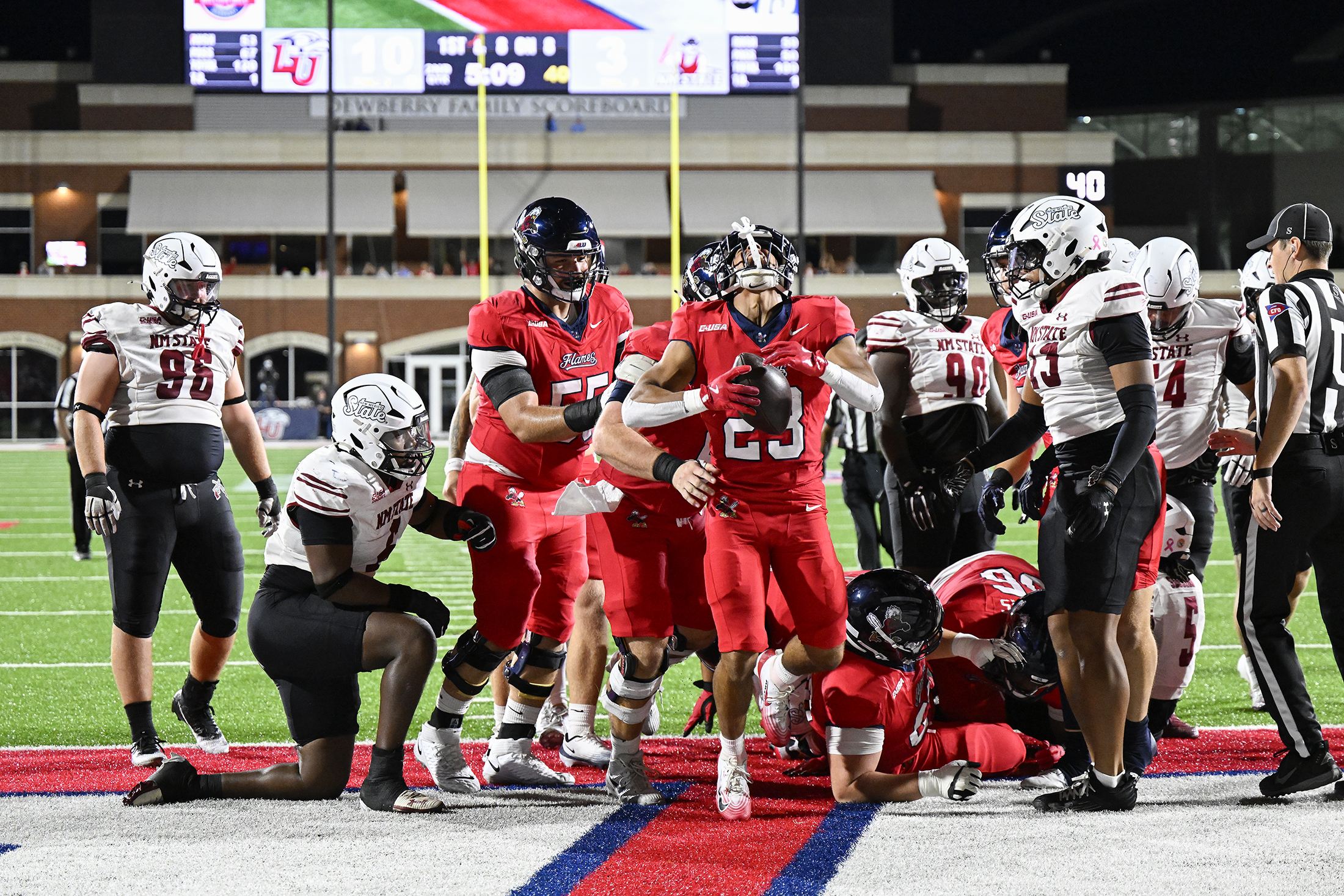 ASeaofRed's tweet card. Liberty picked up a second straight win, defeating New Mexico State, 30-27, on Tuesday night to improve to 3-4 on the season and 2-1 in conference play. Following the game, head coach Jamey Chadwel…