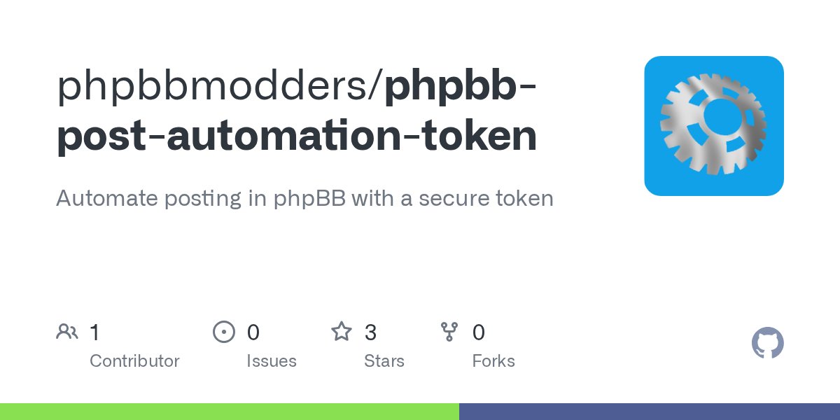 phpBBModders's tweet card. Automate posting in phpBB with a secure token. Contribute to phpbbmodders/phpbb-post-automation-token development by creating an account on GitHub.