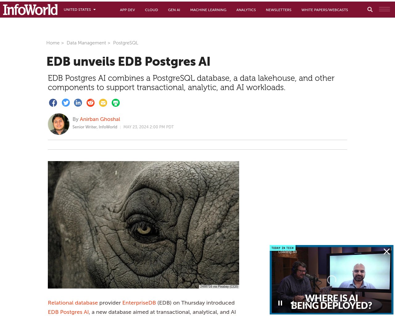 managetech_inc's tweet card. EDB Postgres AIは、トランザクション、分析、AIワークロードを対象とした新しいデータベース Po