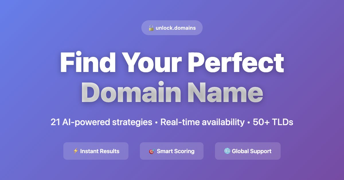 labstack's tweet card. Generate creative domain names with 21 AI strategies. Check availability across 50 TLDs instantly.