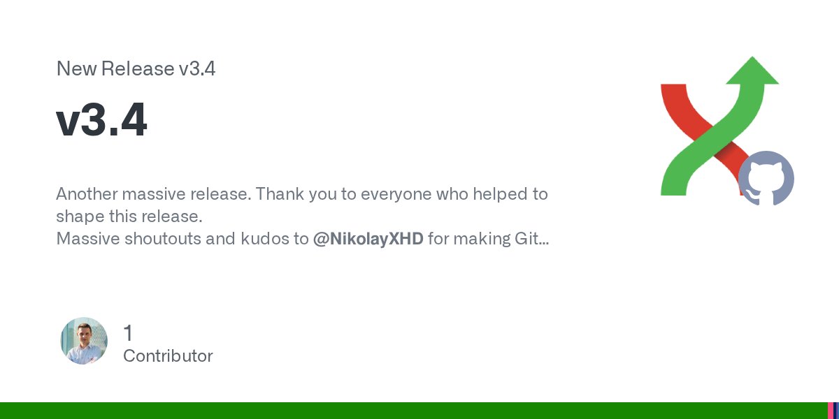 git_extensions's tweet card. Another massive release. Thank you to everyone who helped to shape this release. Massive shoutouts and kudos to @NikolayXHD for making Git Extensions go dark 🎉, and special big props to @gerhardol...
