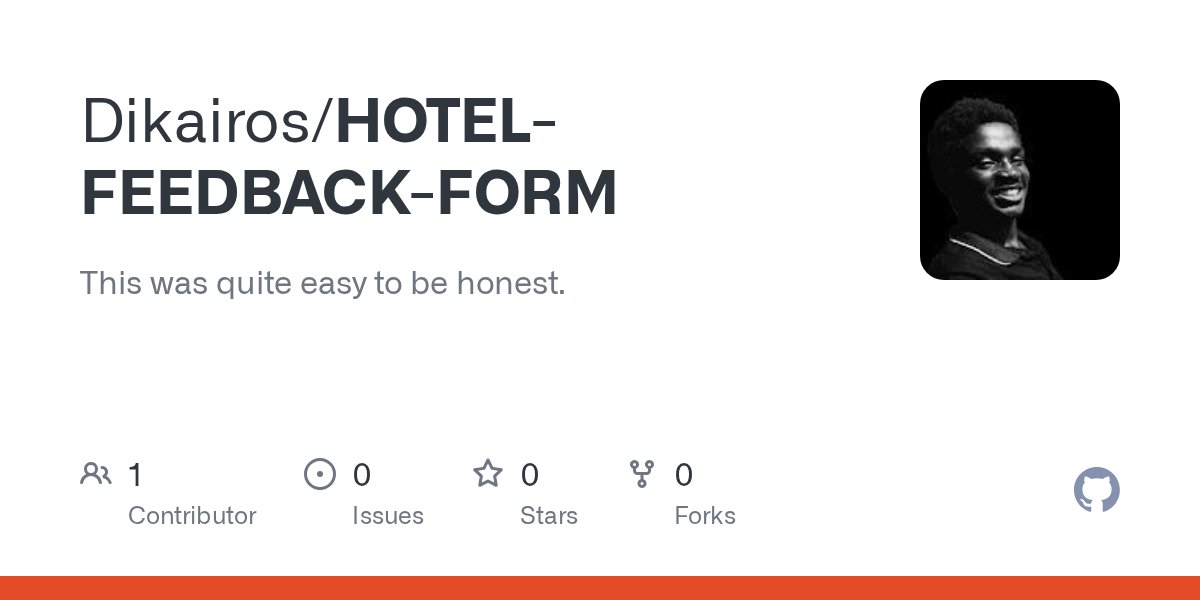 dikairos_'s tweet card. This was quite easy to be honest. Contribute to Dikairos/HOTEL-FEEDBACK-FORM development by creating an account on GitHub.