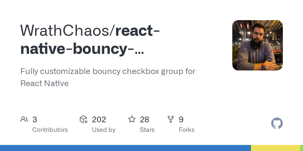 FreakyCoderCom's tweet card. Fully customizable bouncy checkbox group for React Native - WrathChaos/react-native-bouncy-checkbox-group