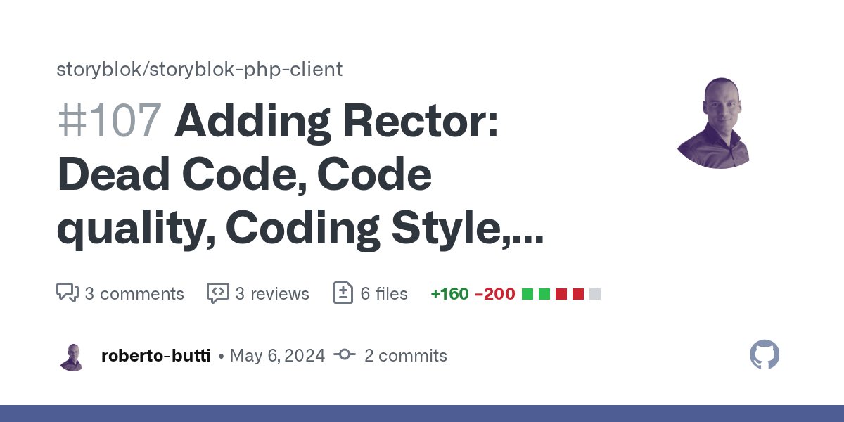RmeetsH's tweet card. Introducing Rector and updating the code for: Dead Code; Code quality; Coding Style; Type Declarations Early return Updating old PHP code (in order to use at least the PHP 7.3 , at the moment the ...