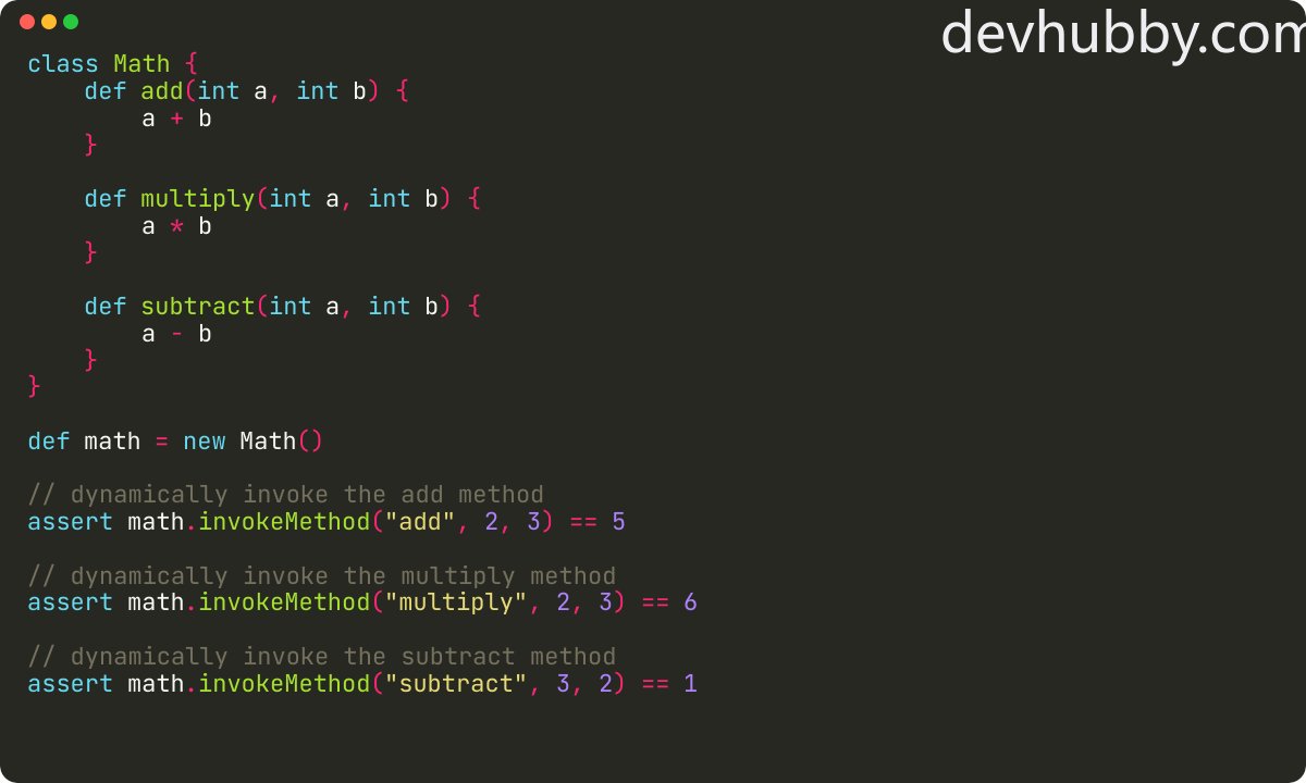 devhubbycom's tweet card. How can I dynamically invoke methods in Groovy?