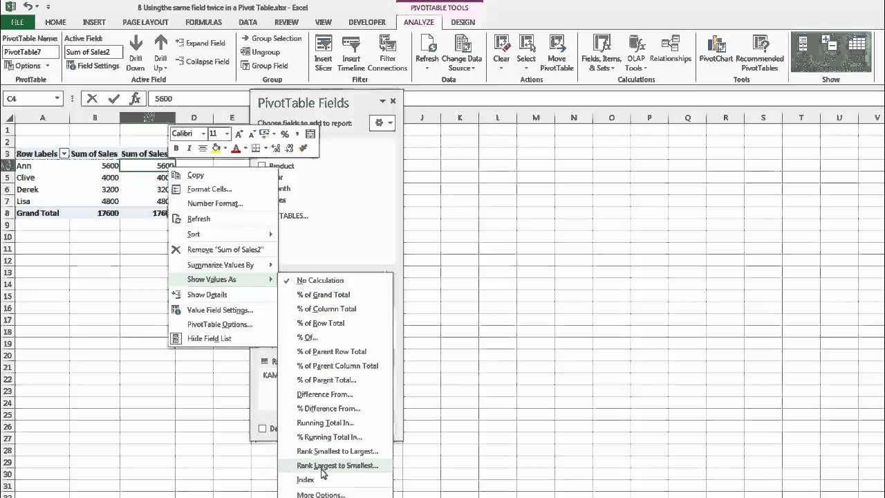 Yourexcelguide's tweet card. 8 Using the same field twice in a Pivot Table