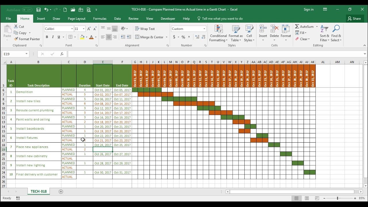 excelchallenge's tweet card. TECH-018 - Compare Estimated Time vs Actual Time in a Time Line...