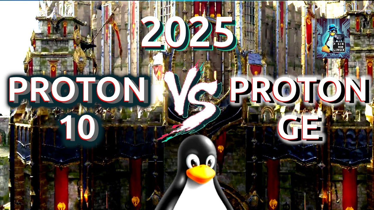 sirroblinux's tweet card. PROTON 10 vs PROTON GE - 📈 BENCHMARK Sir Rob Linux