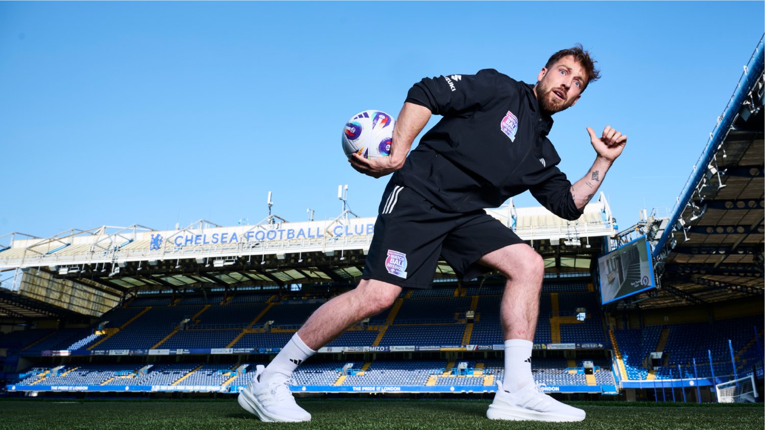 fonixplc's tweet card. Sam Thompson is on a Match Ball Mission! A challenge taking him from Stamford Bridge to Old Trafford by foot and by bike, raising money for UNICEF.