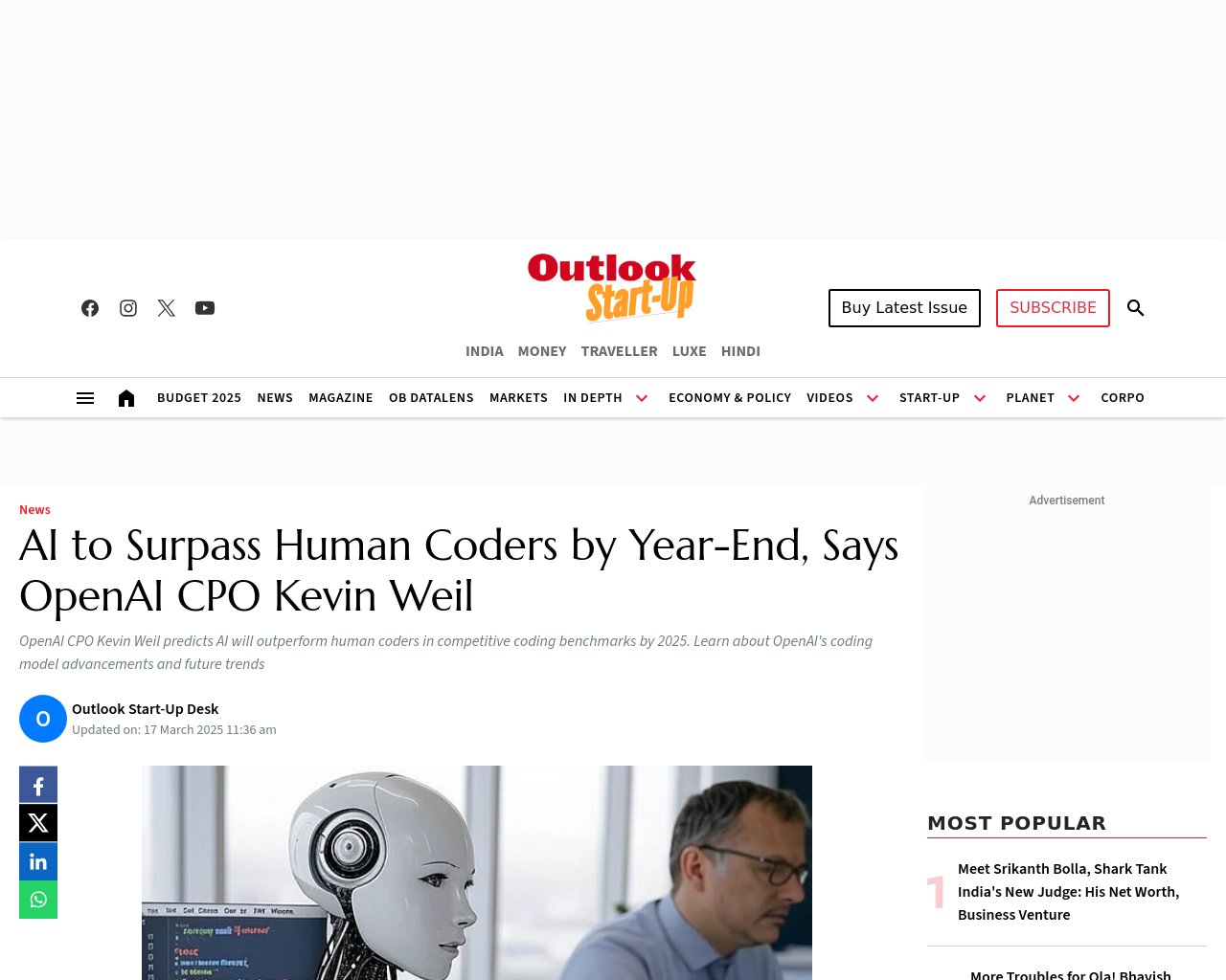 managetech_inc's tweet card. OpenAIのCPO Kevin Weilは、2025年までにAIが競技プログラミングのベンチマークで人間のコ