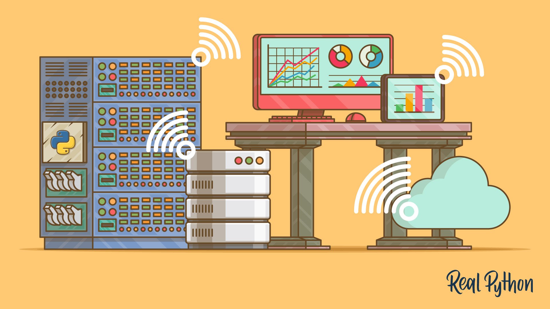 realpython's tweet card. Interact with SQL, NoSQL, and vector databases using Python. Build data-intensive applications for web development, data analysis, and AI applications.
