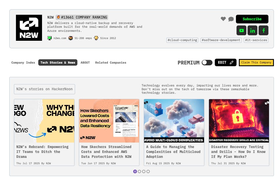 Pur3Tech's tweet card. Meet N2W: HackerNoon Company of the week