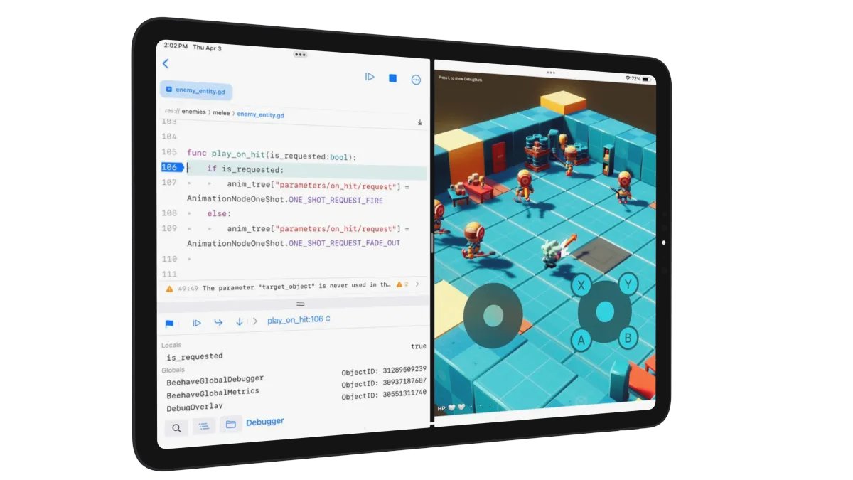 migueldeicaza's tweet card. We’re thrilled to announce that Xogot, our native port of the Godot game engine for iPad, is now available on the Apple App Store! Xogot brings the full power of Godot 4.4 to a touch-first, iPad-na...