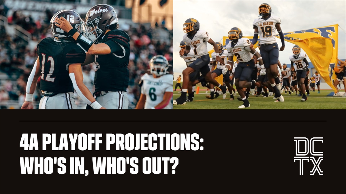 dctf's tweet card. 2025 Class 4A Division I and II Texas High School Football Playoff Projections, including teams like Sinton, West Orange-Stark, Kilgore, Celina, Midland Greenwood and Carthage.