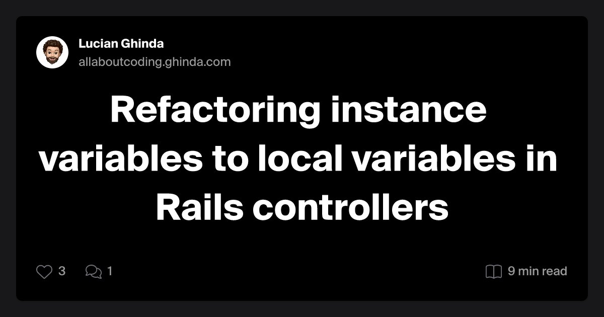 adrianthedev's tweet card. An example of refactoring a controller to use local variable and shorthand hash syntax