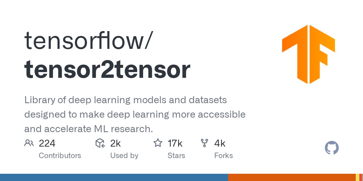 TensorFlo's tweet card. Library of deep learning models and datasets designed to make deep learning more accessible and accelerate ML research. - tensorflow/tensor2tensor