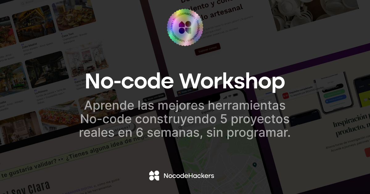 nibecs's tweet card. Aprende No-code creando 5 proyectos reales sin escribir código. Domina las bases en un workshop intensivo y empieza a construir tu portfolio profesional.