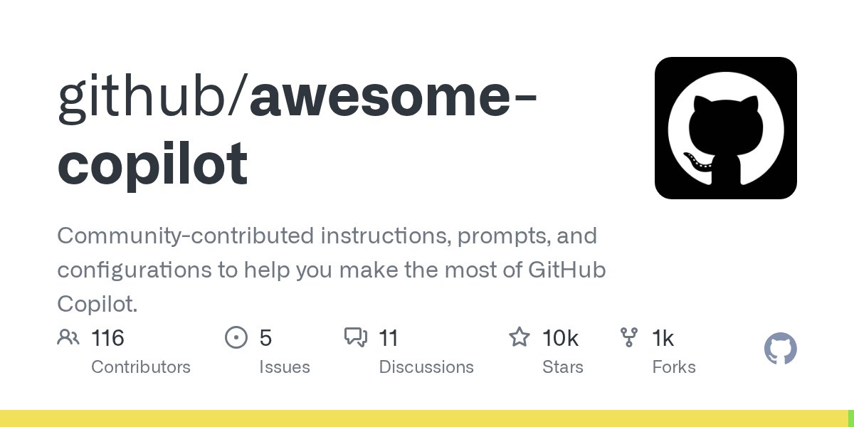 github_trends's tweet card. Community-contributed instructions, prompts, and configurations to help you make the most of GitHub Copilot. - github/awesome-copilot